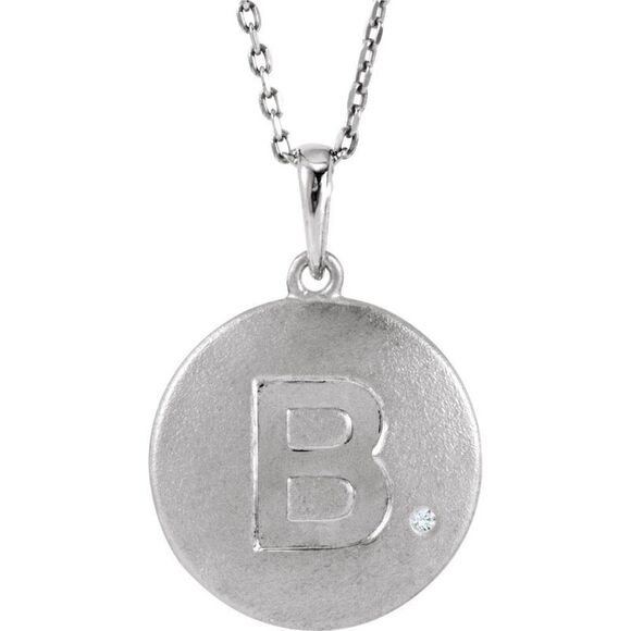The Emma Sterling Silver Diamond Block Initial B Disc Necklace 18 In.